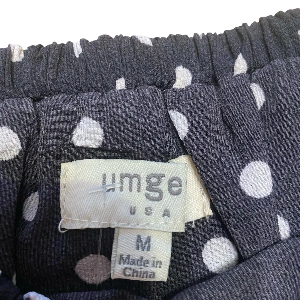 Umgee Black White Polka Dot Off The Shoulders Ruffle Mini Dress Size Medium